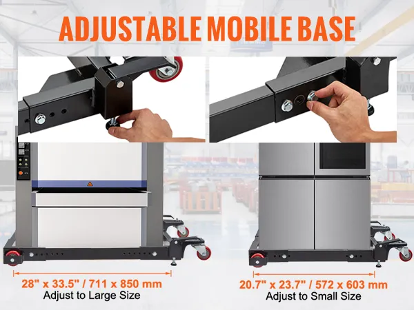 VEVOR mobile base with adjustable frame length and fixed foot height holding appliances.