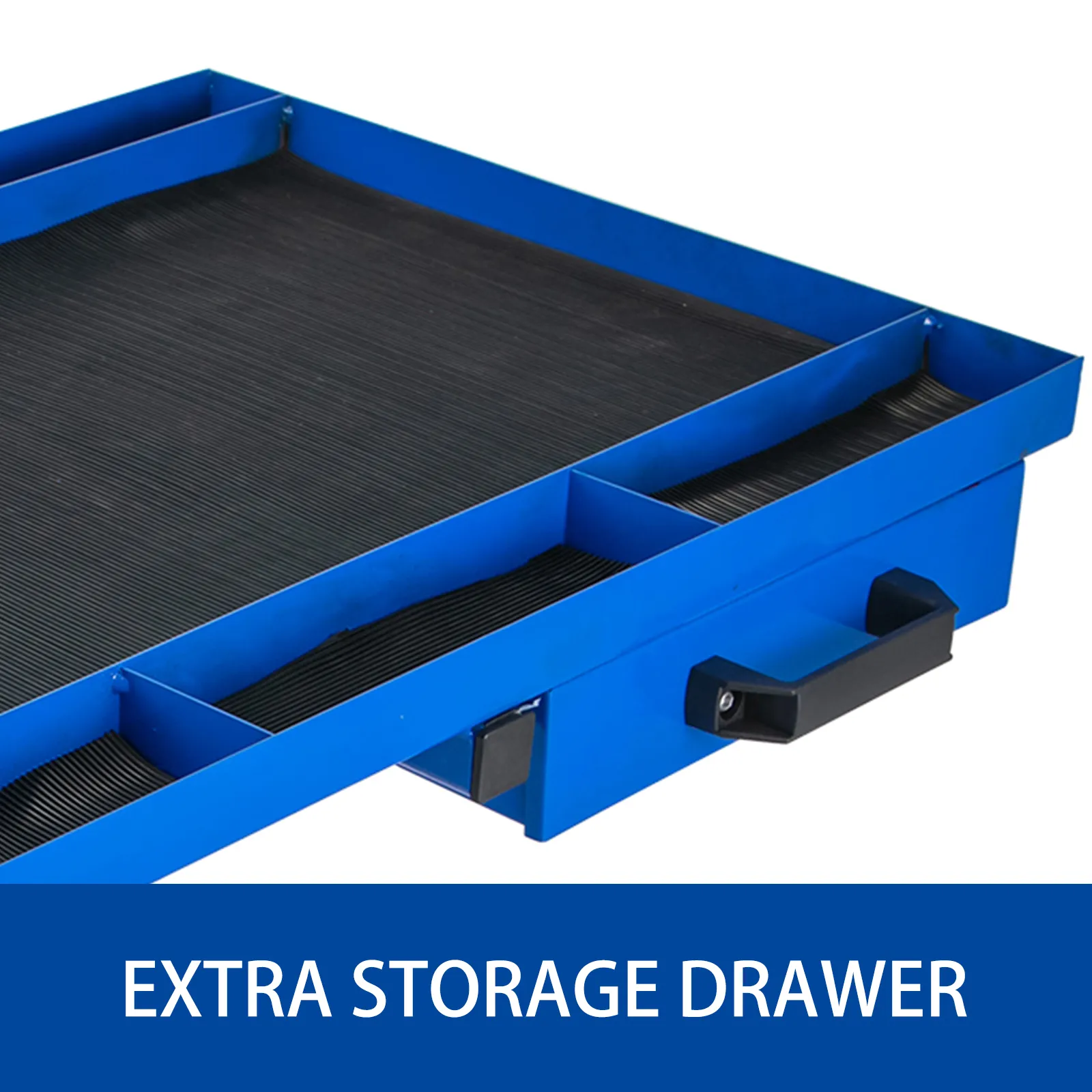 VEVOR rolling tool table extra storage drawer in blue with black handle.