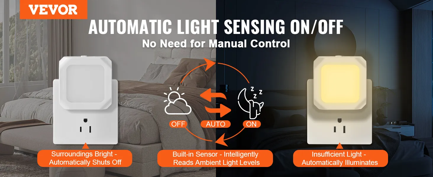 VEVOR led night light with automatic light sensing on/off for hassle-free illumination control.