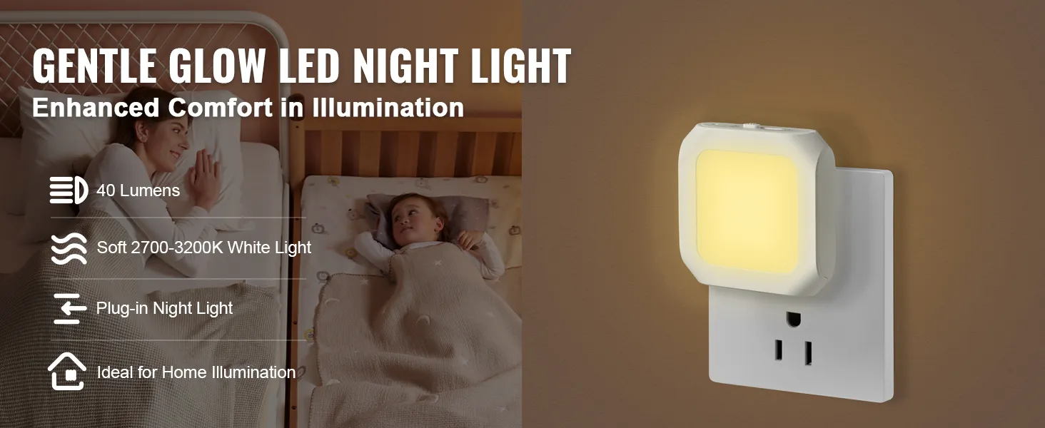 VEVOR led night light, 40 lumens, soft white 2700-3200k, plug-in, ideal for home illumination.