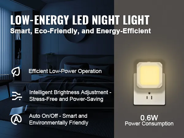 VEVOR led night light, smart and energy-efficient with low-power operation and auto on/off features.