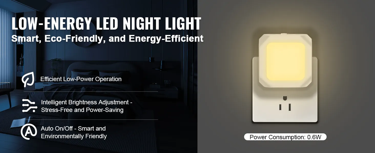 VEVOR led night light, smart and energy-efficient with low-power operation and auto on/off features.