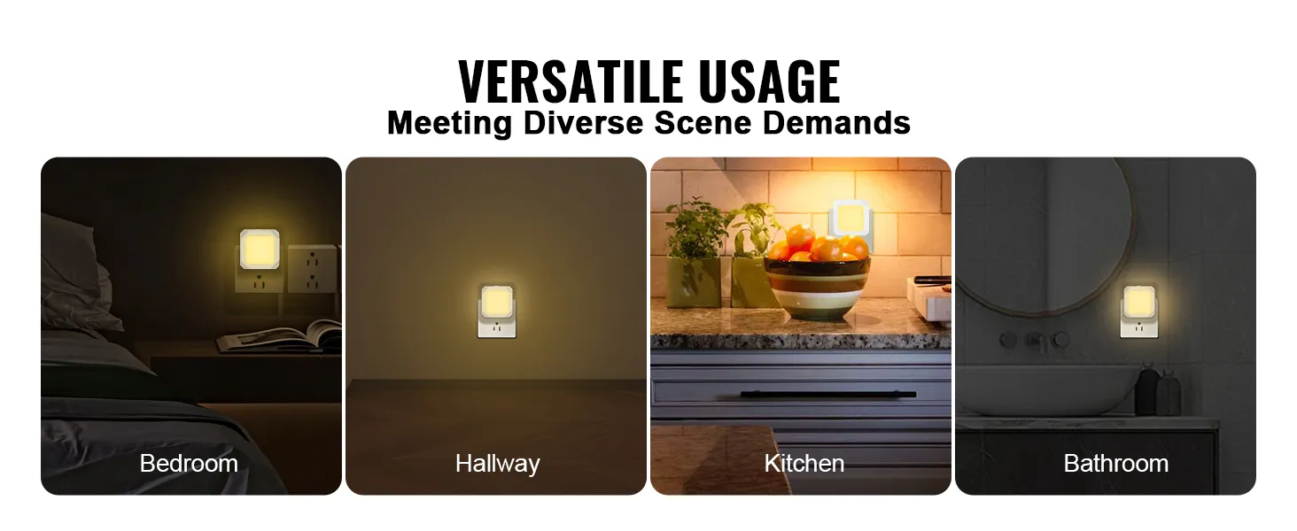 VEVOR led night light in bedroom, hallway, kitchen, and bathroom for versatile usage.
