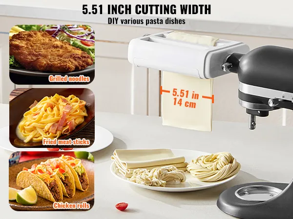 Accesorio para pasta VEVOR con ancho de corte de 5,51 pulgadas, para preparar diversos platos de pasta, fideos a la parrilla y rollitos de pollo.
