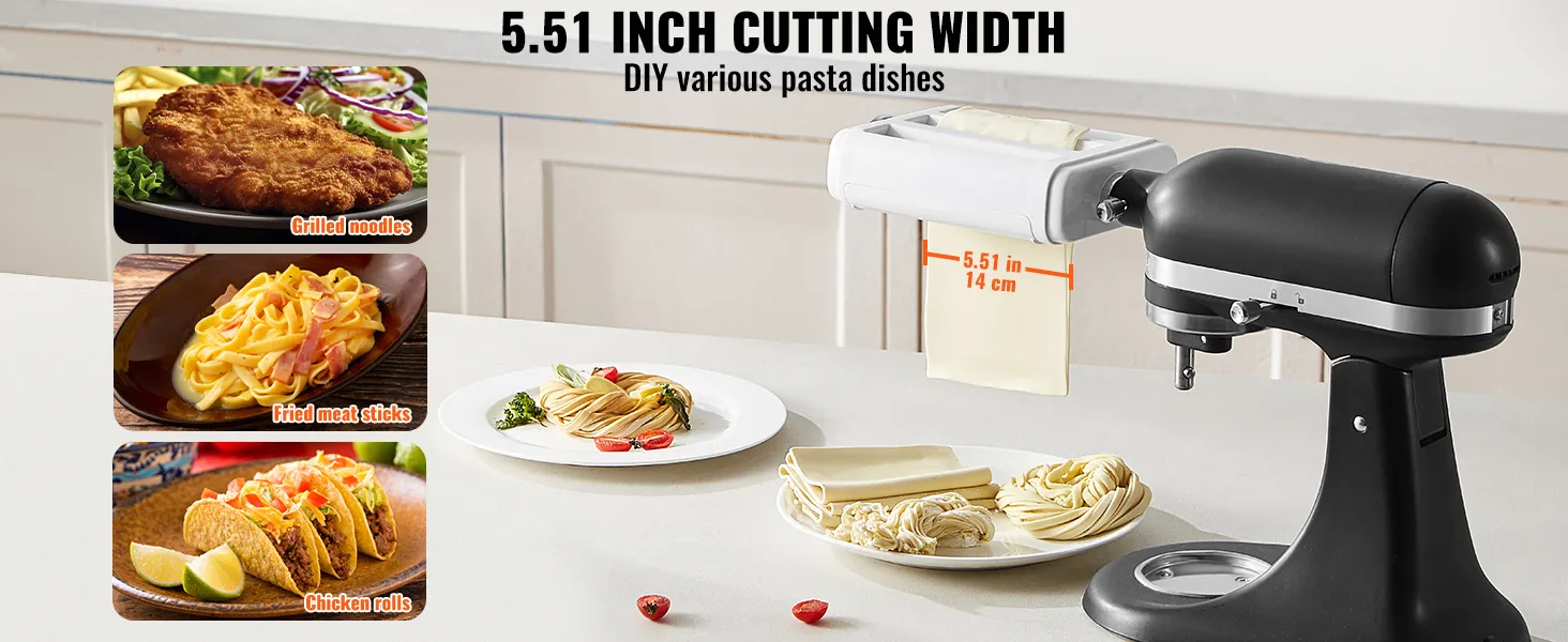 Accesorio para pasta VEVOR con ancho de corte de 5,51 pulgadas, para preparar diversos platos de pasta, fideos a la parrilla y rollitos de pollo.