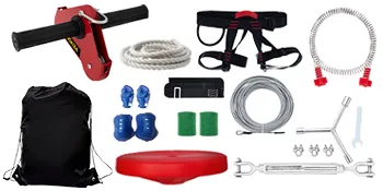 VEVOR zip line kits with harness, trolley, cable, and accessories set.