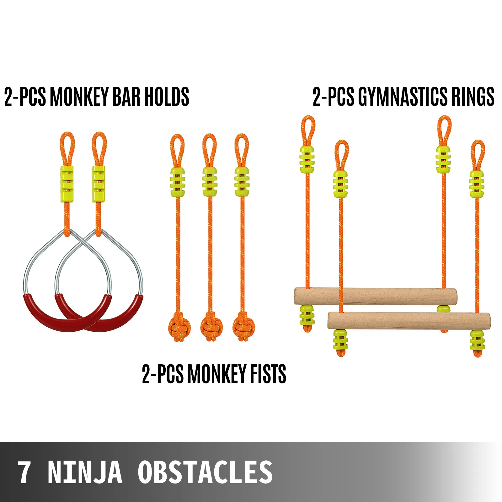 VEVOR ninja warrior obstacle course set with monkey bars, rings, and fists.