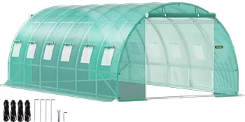 Serra a tunnel VEVOR con porta aperta, finestre trasparenti e accessori inclusi.