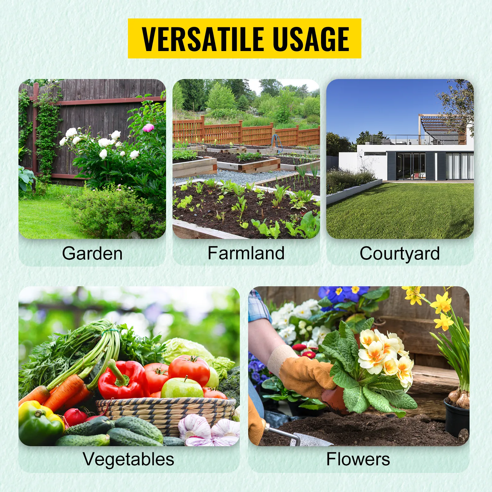 utilizzo versatile della serra a tunnel VEVOR in giardino, terreni agricoli, cortili, orti e fiori.