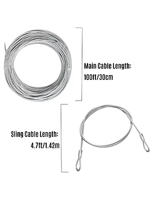 Cables del kit de tirolina VEVOR: cable principal de 100 pies, cable de eslinga de 4,7 pies.