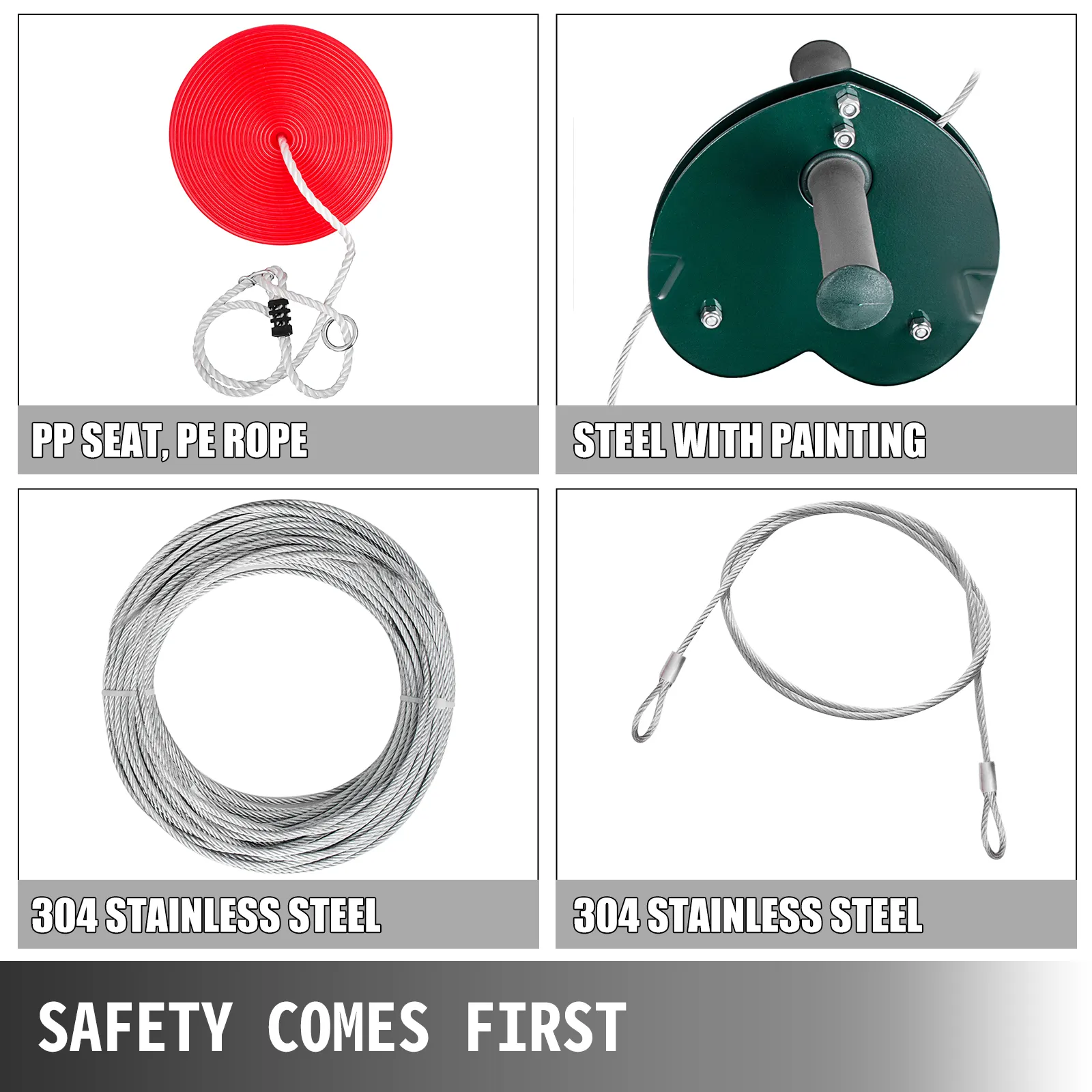 Kit de tirolina VEVOR con asiento de pp, cuerda de pe, acero pintado y cables de acero inoxidable 304.