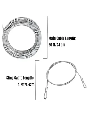 Cable principal enrollado de 80 pies de largo y cable de eslinga de 4,7 pies de largo para el kit de tirolina sentado VEVOR.