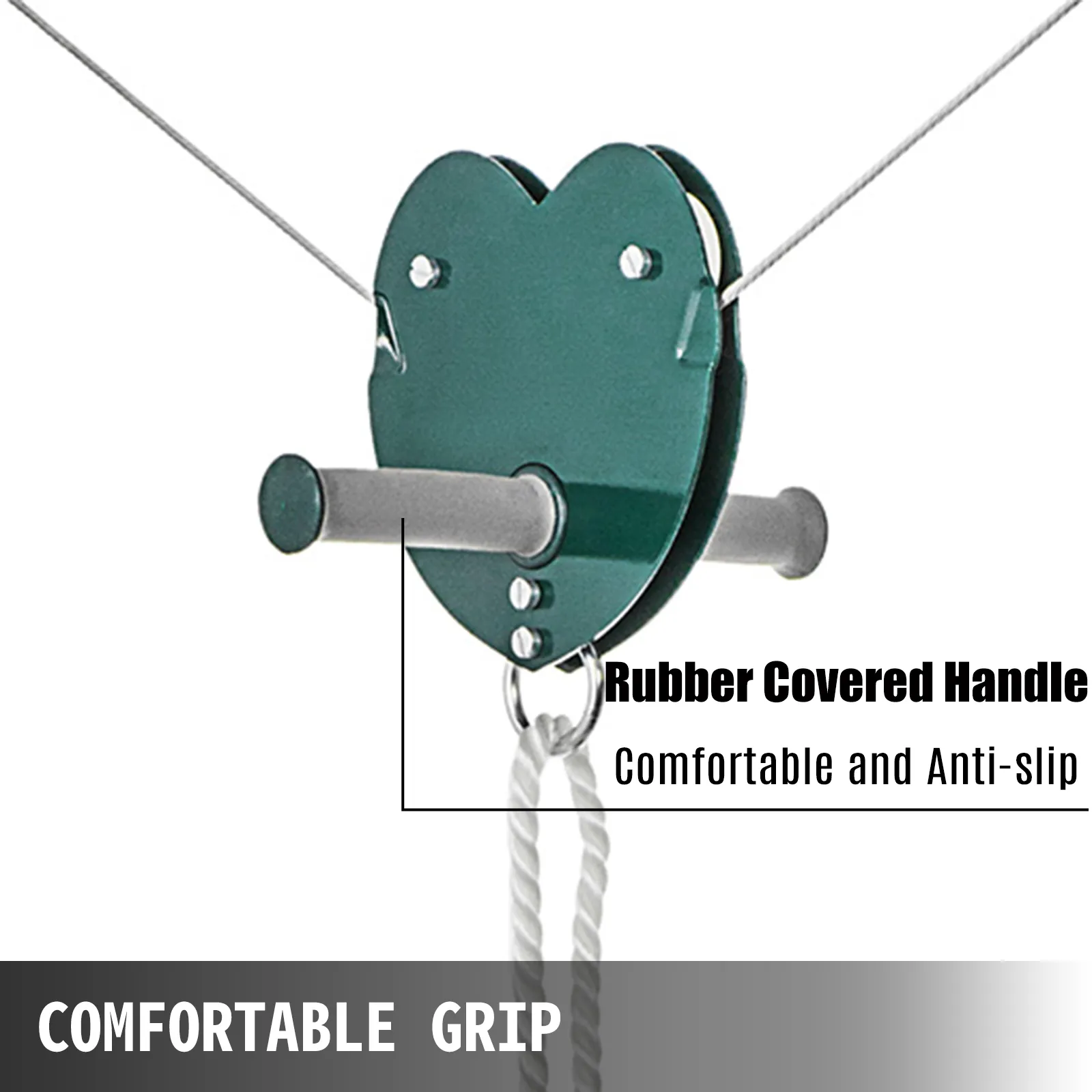 Kit de tirolina sentado VEVOR con mango recubierto de goma, ofrece un agarre cómodo y antideslizante.