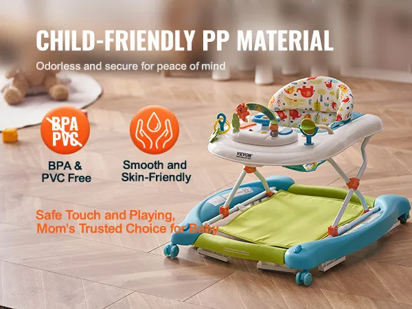child-friendly VEVOR baby walker with colorful seat, bpa and pvc free, smooth and skin-friendly.