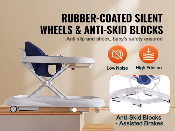 VEVOR baby walker with rubber-coated silent wheels and anti-skid blocks for safety and comfort.