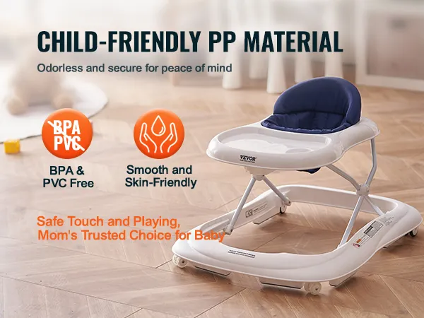 VEVOR baby walker with bpa & pvc free child-friendly pp material, smooth and skin-friendly for safe play.