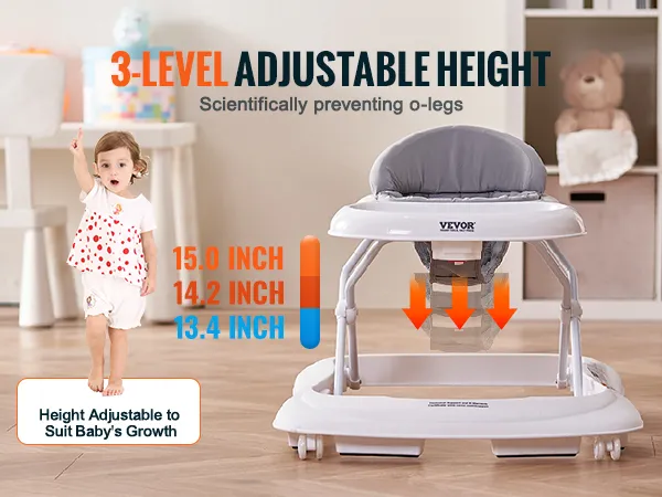 VEVOR Baby Walker, Foldable Baby Walkers with 3-Level Adjustable