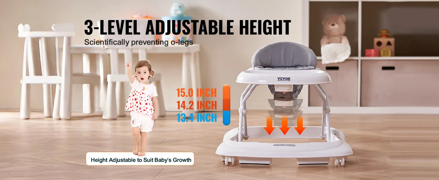 VEVOR baby walker with 3-level adjustable height for growth, preventing o-legs, in a child's room.