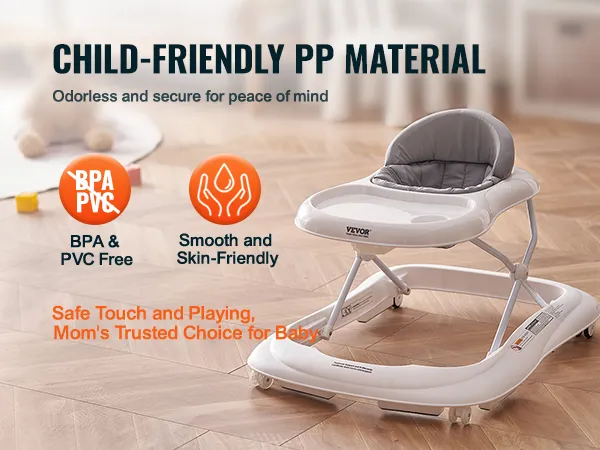 VEVOR baby walker with child-friendly pp material, bpa & pvc free, smooth and skin-friendly design.