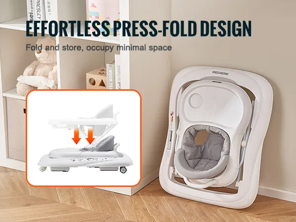 effortless press-fold design of VEVOR baby walker for easy storage, occupying minimal space.