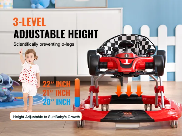 Andador para bebé VEVOR con altura ajustable en 3 niveles, 20-22 pulgadas, evita que las piernas se doblen y se adapta al crecimiento del bebé.