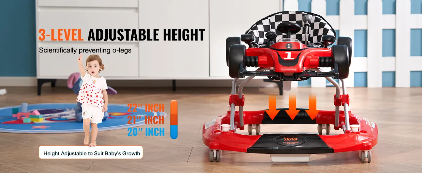 Andador para bebé VEVOR con altura ajustable en 3 niveles, 20-22 pulgadas, evita que las piernas se doblen y se adapta al crecimiento del bebé.