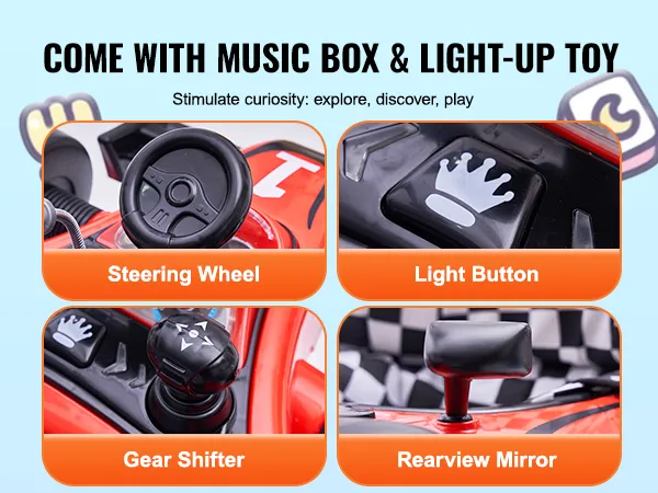 Andador para bebé VEVOR con caja de música, juguete iluminado, volante, palanca de cambios y espejo retrovisor.