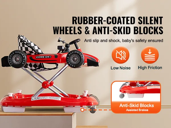 Andador para bebé VEVOR con ruedas silenciosas revestidas de goma y bloques antideslizantes para garantizar la seguridad.