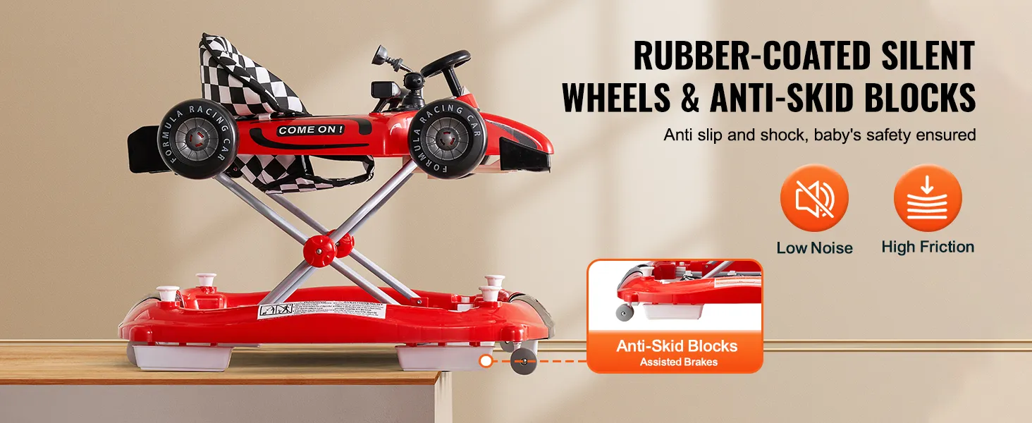 Andador para bebé VEVOR con ruedas silenciosas revestidas de goma y bloques antideslizantes para garantizar la seguridad.