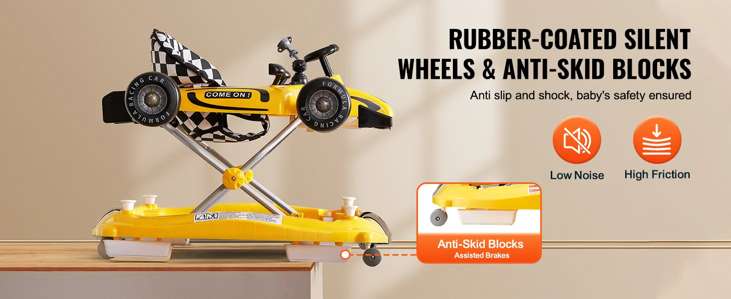 Andador para bebé VEVOR con ruedas silenciosas revestidas de goma, bloques antideslizantes y diseño de asiento a cuadros.