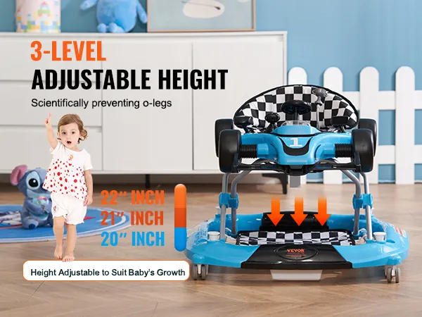 VEVOR 4-in-1 baby walker with 3-level adjustable height feature in a nursery setting.