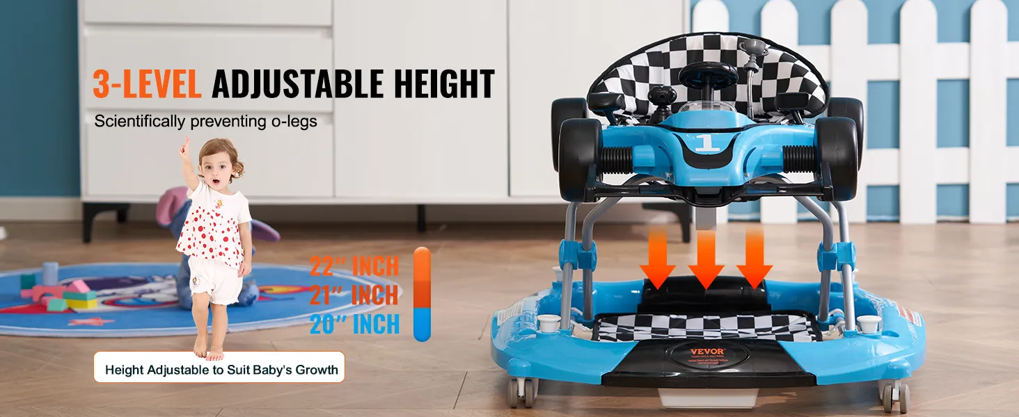 VEVOR 4-in-1 baby walker with 3-level adjustable height feature in a nursery setting.