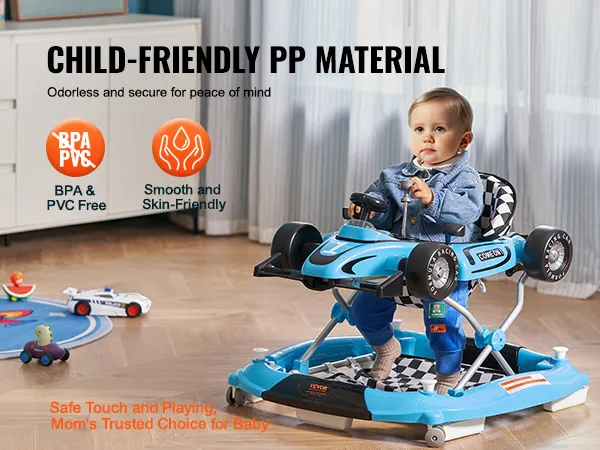 VEVOR 4-in-1 baby walker in blue color, bpa & pvc free, smooth and skin-friendly materials.