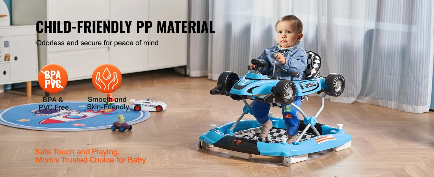 VEVOR 4-in-1 baby walker in blue color, bpa & pvc free, smooth and skin-friendly materials.