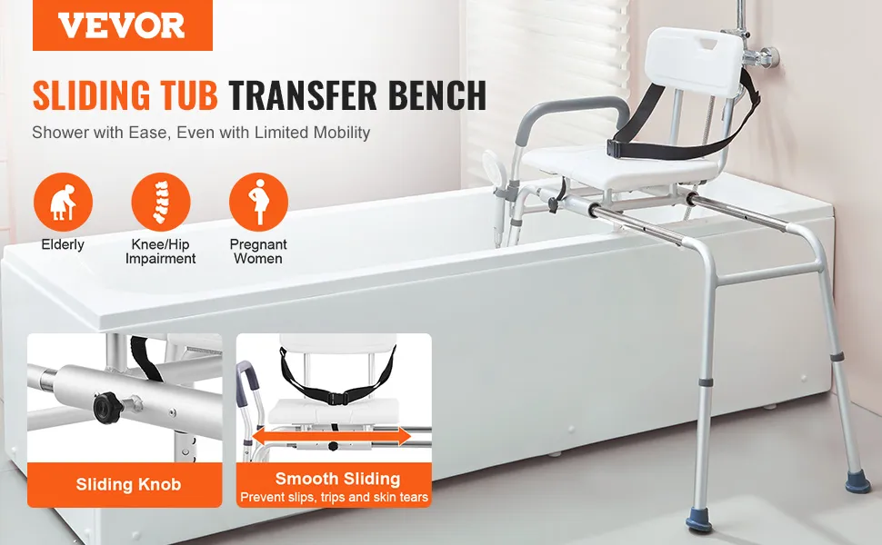 VEVOR sliding tub transfer bench with sliding knob and smooth sliding feature for easy transfers.