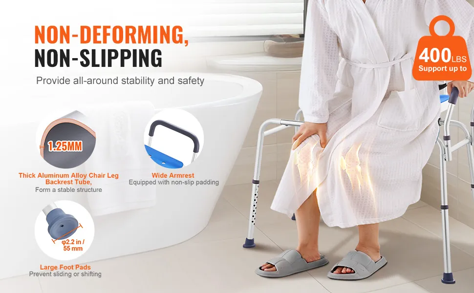 VEVOR sliding tub transfer bench, non-deforming, non-slipping, supports up to 400 lbs, wide armrests.