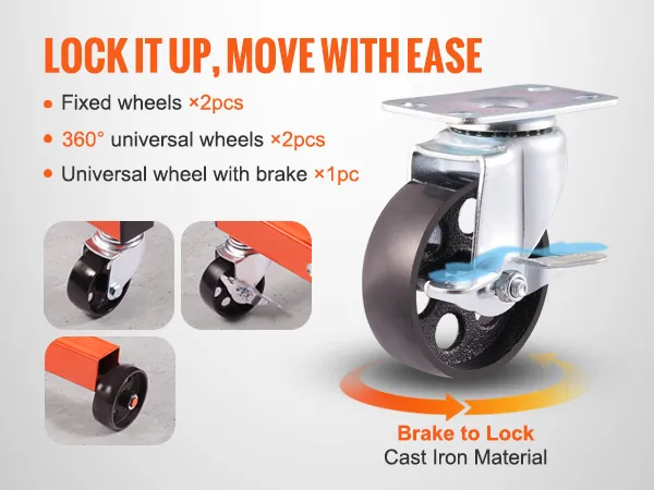 lockable cast iron wheel of VEVOR engine stand with fixed, universal and brake options.