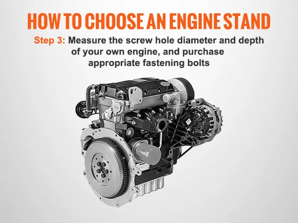 how to choose an engine stand. step 3: measure screw hole diameter and depth; buy suitable bolts. VEVOR engine stand.