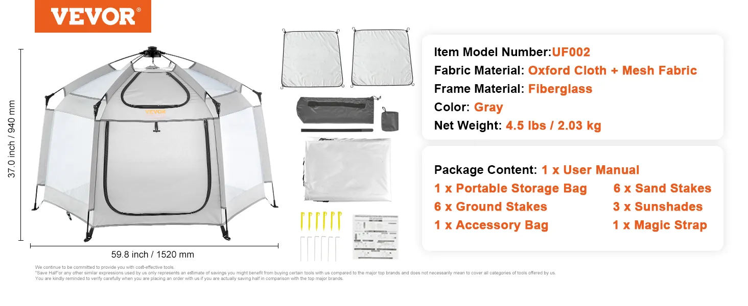 VEVOR Baby-Laufstall, grau, Maße 159,8 x 94 cm, inkl. Aufbewahrungstasche, Heringen, Sonnenschutz und Handbuch.