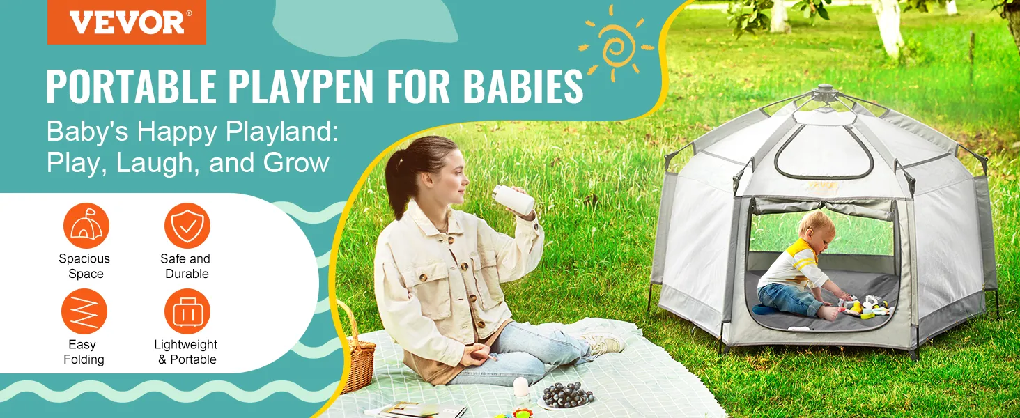 VEVOR Baby-Laufstall: tragbarer Laufstall für Babys mit viel Platz, sicher und langlebig, einfach zusammenzuklappen.
