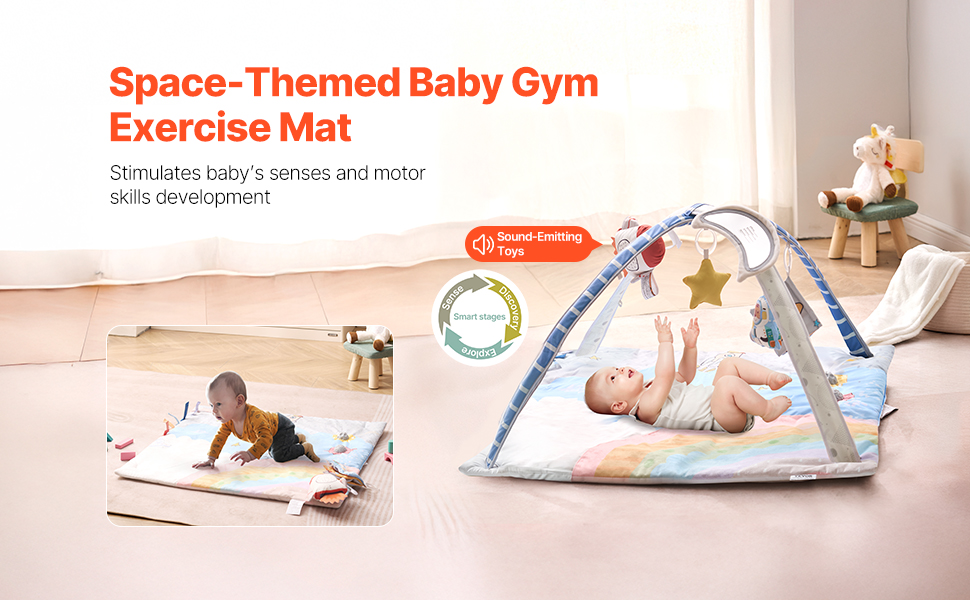 Tapis D'éveil Bébé Avec 5 Jouets Sensoriels - Canard Musical Lumineux - Développement Moteur 0-18 Mois - VEVOR - 6