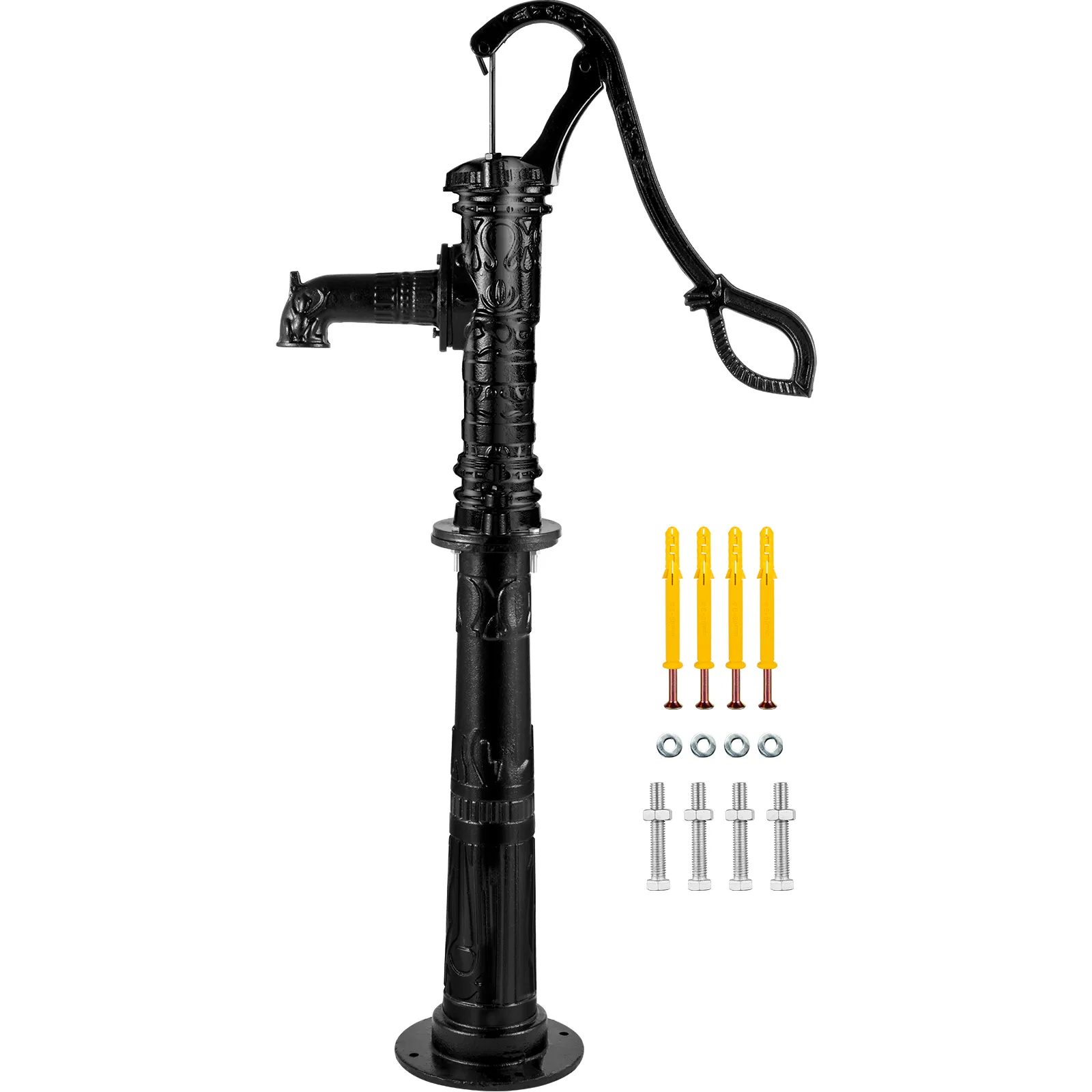 Bomba de agua manual VEVOR negra con accesorios de instalación.