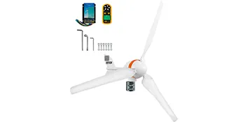VEVOR wind turbine generator set with tools and controller, featuring three blades.