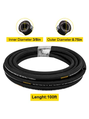 VEVOR hydraulic hose, 3/8in inner, 0.75in outer diameter, 100ft length.