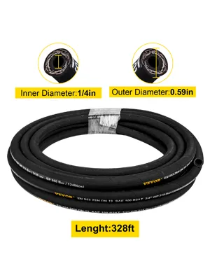 VEVOR hydraulic hose 328ft with 1/4in inner diameter and 0.59in outer diameter.