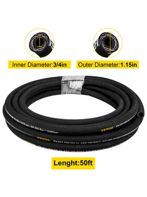coiled VEVOR hydraulic hose, 50ft length, inner diameter 3/4in, outer diameter 1.15in