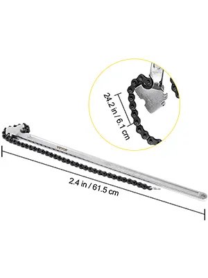 VEVOR chain wrench, 24.2 in chain, 61.5 cm handle.