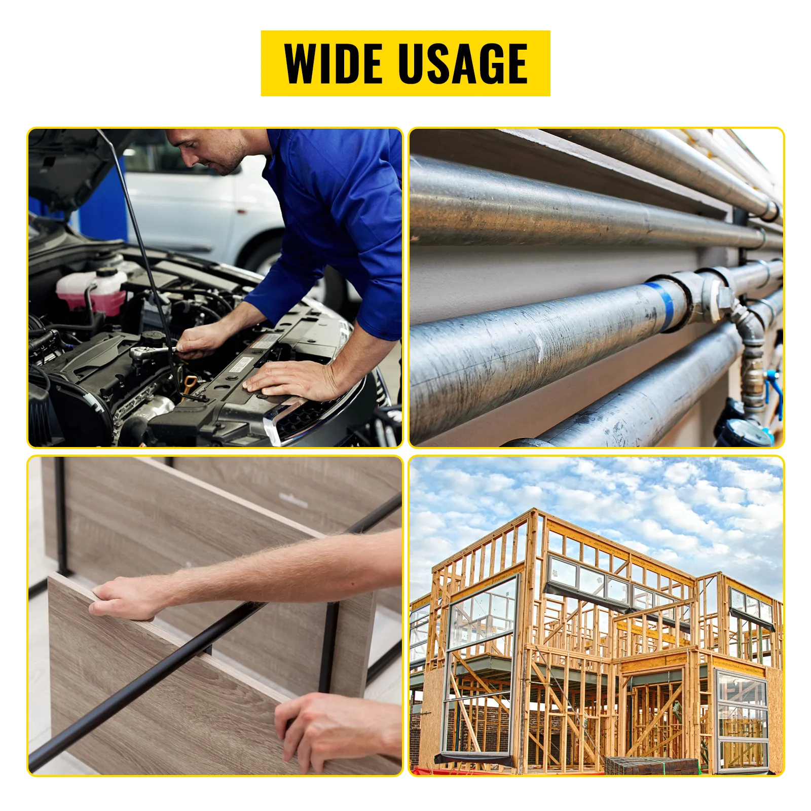 wide usage of VEVOR chain wrench in automotive, plumbing, furniture, and construction.
