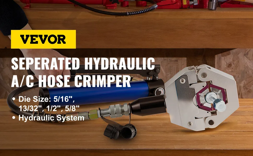 VEVOR ac hose crimper with separated hydraulic system on workbench