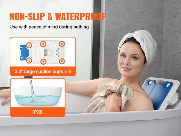 VEVOR electric chair lift in use, featuring non-slip, waterproof design with ipx8 and large suction cups.